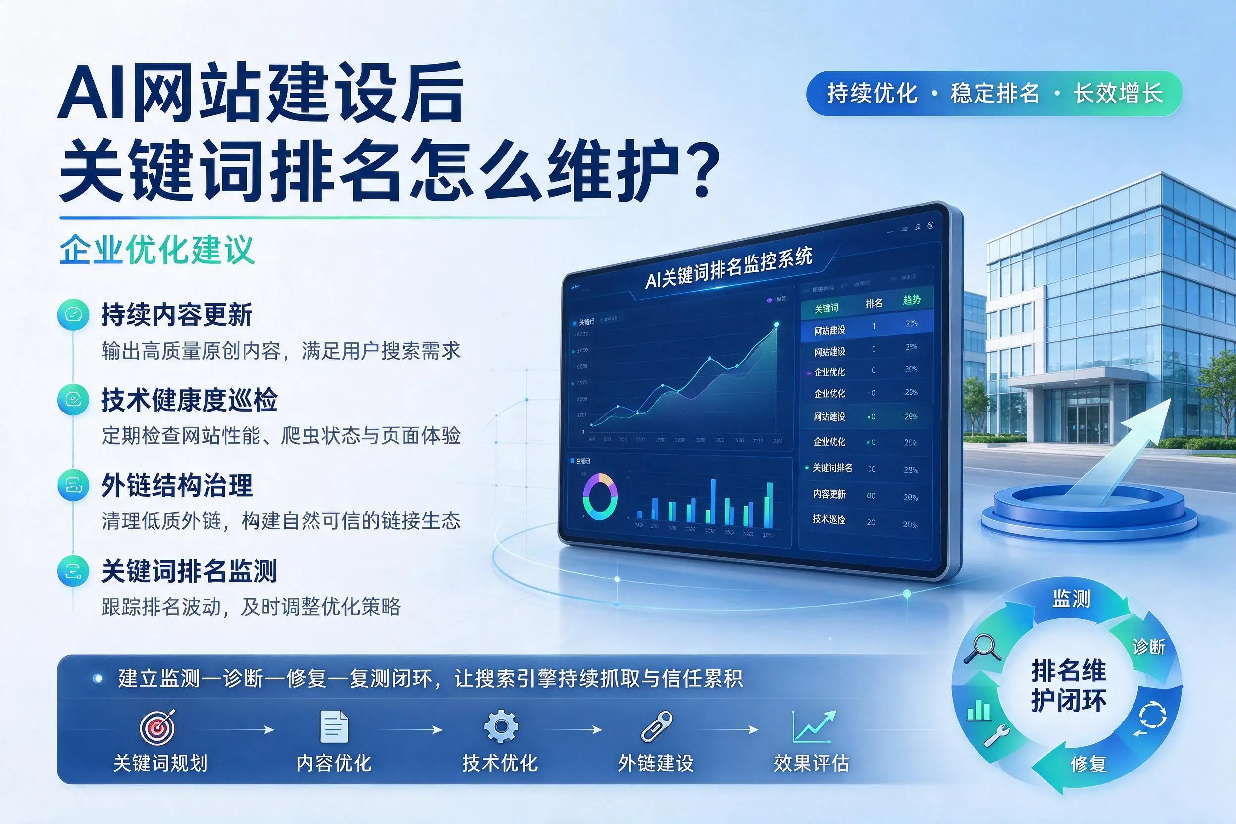 AI网站建设后关键词排名怎么维护？澄迈企业优化建议